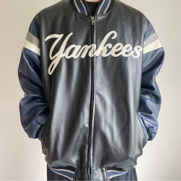 Yankees Vintage Genuine Merchandise PVC Leather Stadium Bomber Jacket Men’s XL - Picture 1 of 13